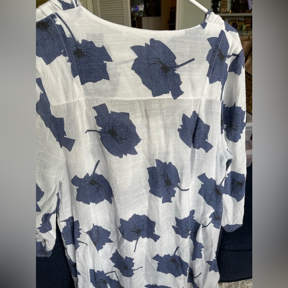 Christine Phillipe Tunic Size M White Blue Leaf Pattern Fit & Flare Layered - Picture 2 of 5